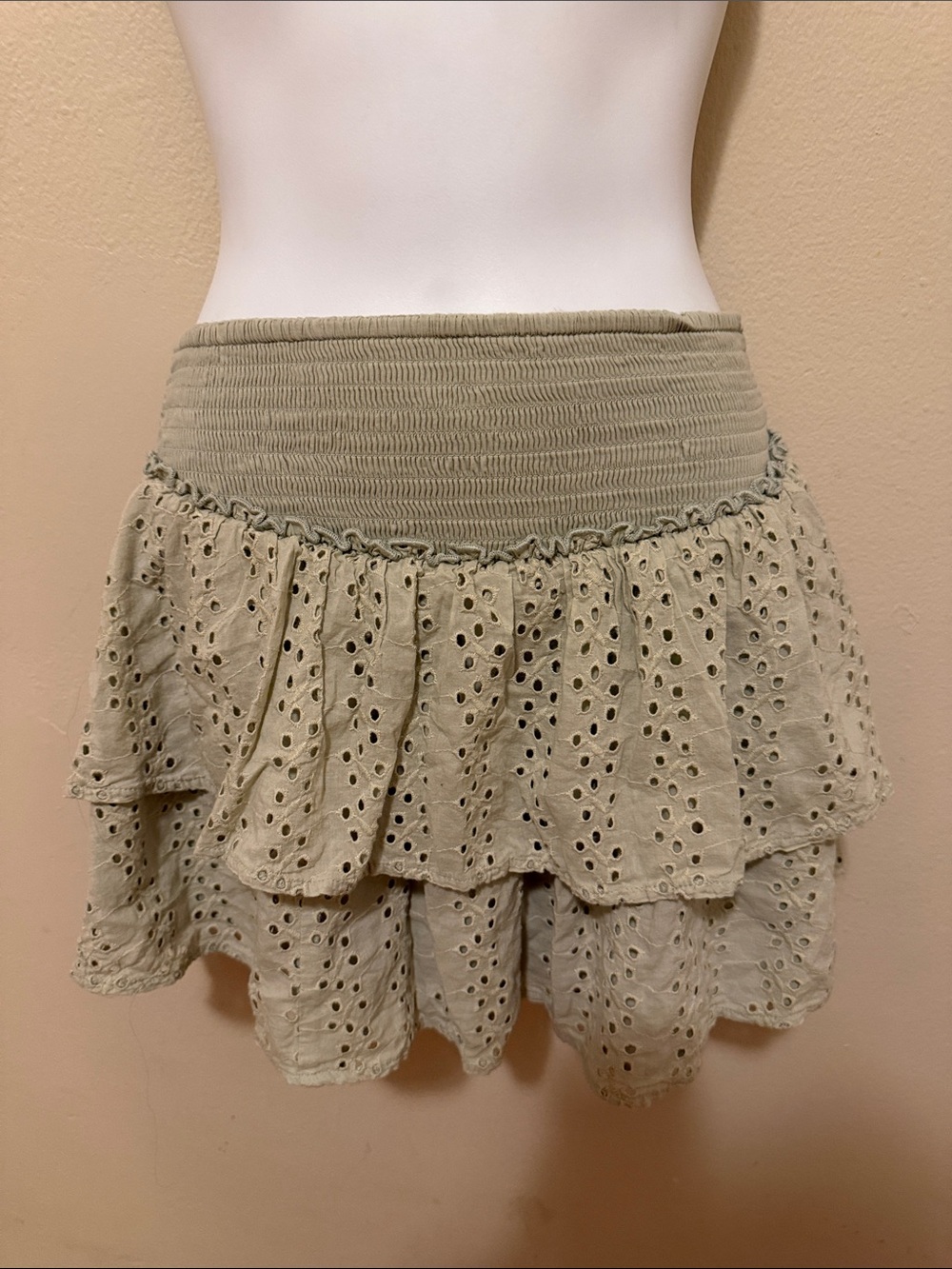Hollister Olive Eyelet Tiered Skater Skirt